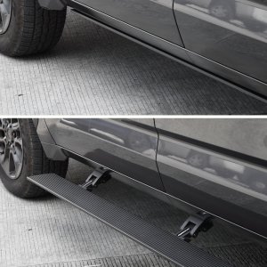 Toyota Tundra Electric Running Boards - Driver + Passenger Side - Go Rhino - VoltStep E1, 6 in width, Dual-Motor, Integrated LED, Magnetic door switches - Textured Black - `22-`23